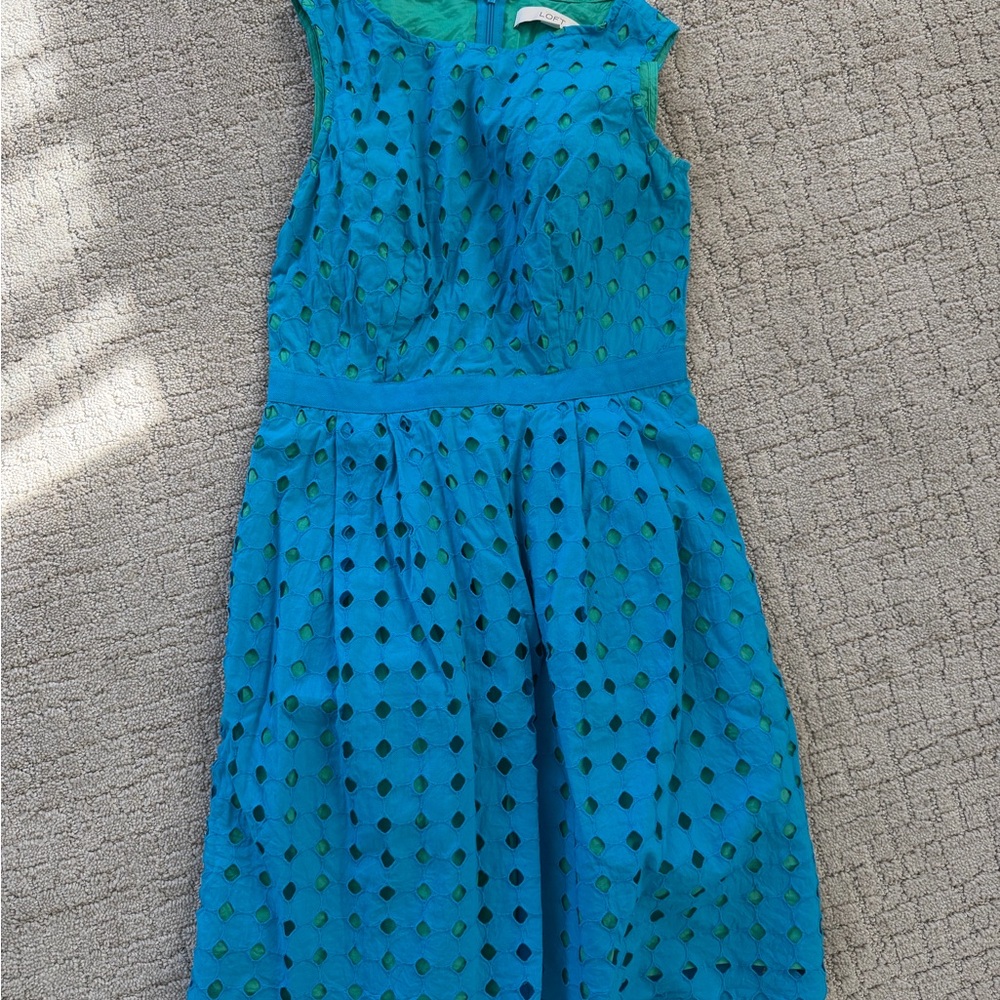 LOFT Teal Eyelet Midi Dress